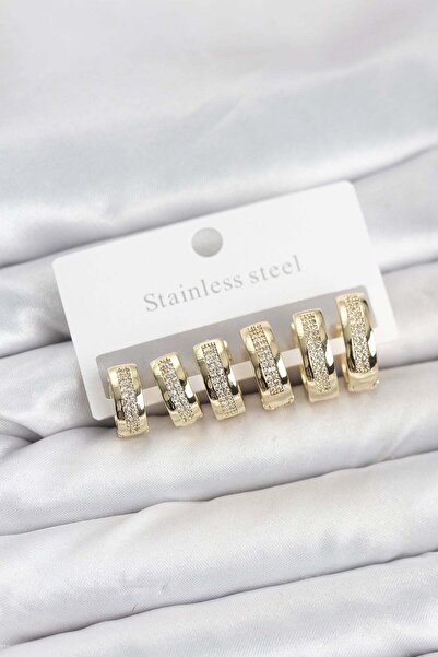 Inure Jewelry 316L Steel Gold Color Zircon Stone Hoop Earring Set