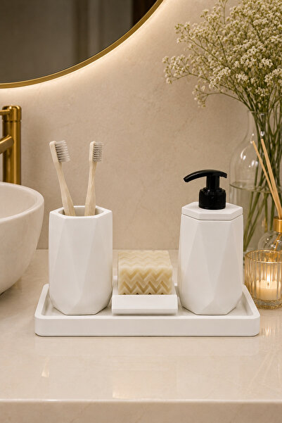 betonmall 4 Piece Concrete Bathroom Set |   Modern Bathroom Accessory Set wit...