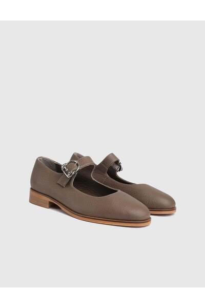 İLVİ Noren Genuine Floater Leather Dark Mink Women's Ballerinas