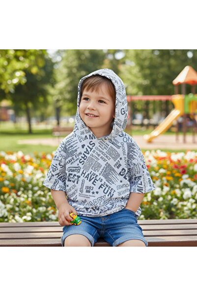 BONBON Children's Hooded Printed White Color Tshirt Cb1026