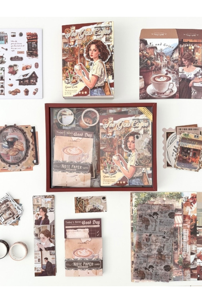Kağıt Gemi Dükkan Vintage Coffee Time Kahve Temalı 147 Parça Dopdolu Journal ...