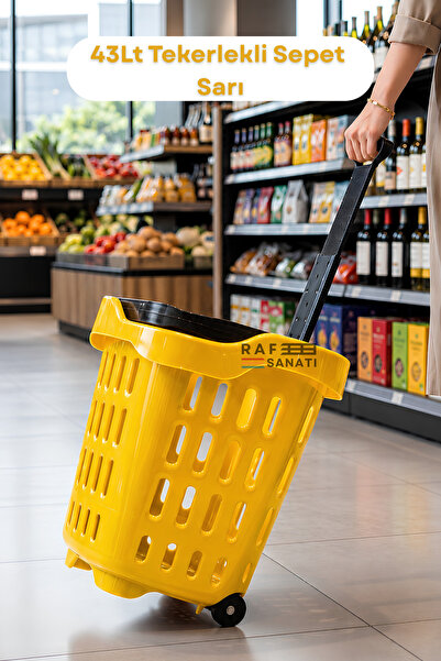 Raf Sanatı 43 LT Tekerlekli Market Sepeti | Plastik Alışveriş Sepeti Ergonomi...