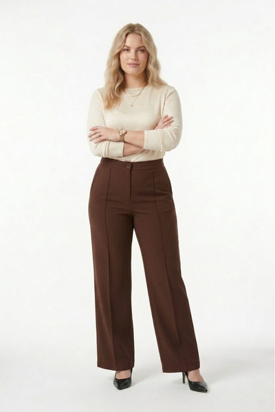 moda benna Women's Light Brown Plus Size Crepe Trousers Palazzo Elastic Waist...