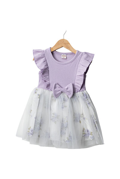 LENDASHOP Girl's Floral Patterned Tulle Skirt Dress with Cotton Fabric for Ag...