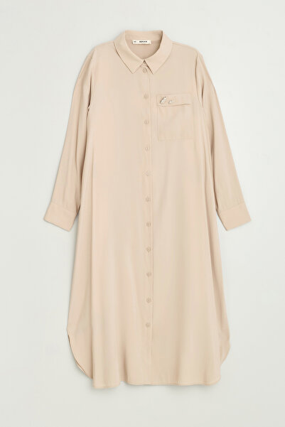 Nihan Plus Size Shirt Collar Modal Tunic - Cream