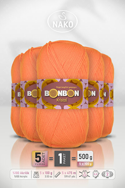 BONBON Κρύσταλ - Πορτοκαλί (98215) - Συσκευασία 5 τεμαχίων - 100γρ/475μ - Νήμ...