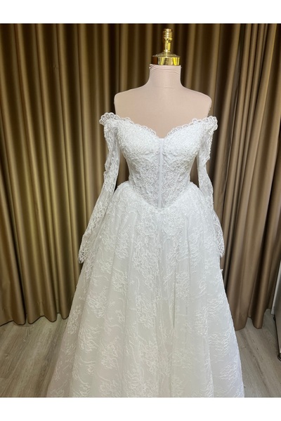 ABAD.HANDMADE Romantik kol Fransız dantelli helen gelinlik