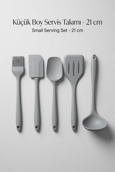 ALBETTO 5 Piece Silicone Serving Set Small Size 21 cm Light Gray