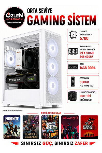 ÖZLEN X14 RYZEN 7 5700 RTX 5060 8GB 16GB RAM 500GB M.2 SSD Beyaz Oyuncu Bilgi...