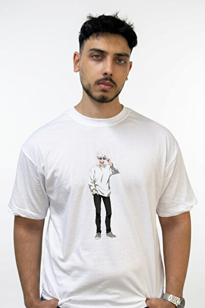 Anetos Gojo Satoru_3 Design Printed Oversize White T-Shirt