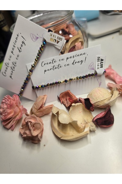 Handmade Bratara cu cristale multicolore si biluțe din aur de 14k