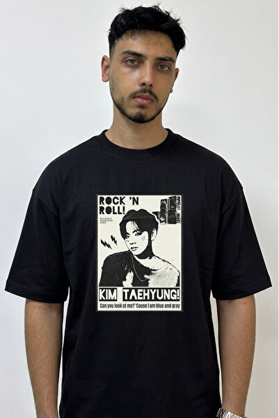 Anetos Kim Taehyung_4 Design Printed Oversize Black T-Shirt