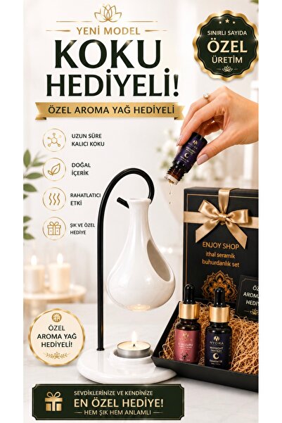 ENJOY SHOP Beyaz su damlası seramik buhurdanlık metal askılı aromaterapi wax ...