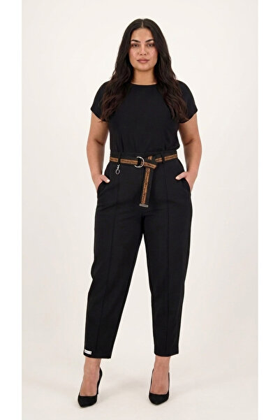 ZANESSİ FASHION Plus Size Elastic Waist Belted Pocketed Lycra Mom Women's Tro...