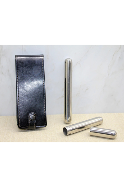 Lovesta Home Double Stainless Steel Cigar Tube with Leather Case