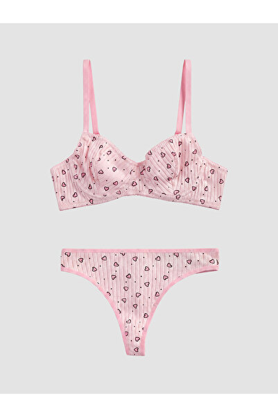 LC Waikiki Peak New Season Heart Printed Bra and Panties