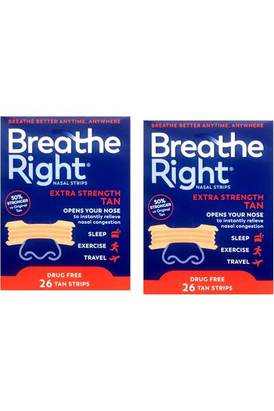 Breathe Right شرائط الأنف، إضافية، 26 قطعة، عبوة من قطعتين