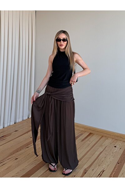 Laluvia Brown Belted Shalwar Trousers - 40601