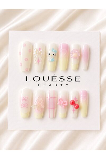 Louesse Beauty 3D Kore Kawaii Takma Tırnak | Çiçek, Kelebek, Kurdele, Karakte...