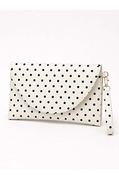 Madamra White Polka Dot Women's Clutch Bag with Curved Cover Portfolio Handbag