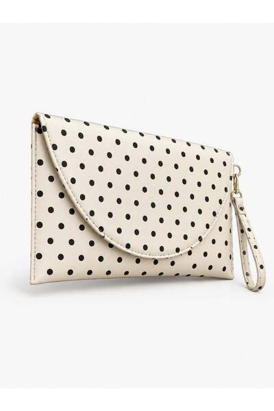 Madamra Cream Polka Dot Women's Clutch Bag with Curved Cover Portfolio Handbag