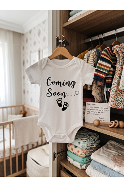 HAZDEN Coming Soon Baskılı Bebek Body - Bebek Bekleyiş Duyuru Hediyesi - %100...