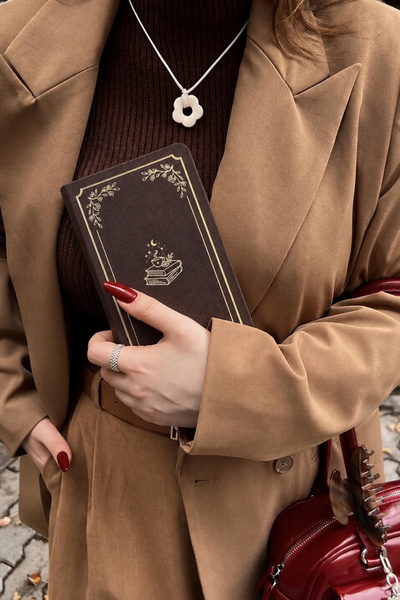 inkglo Vintage Linen Hard Cover Gold Gilded Dotted Notebook 10X20Cm Brown