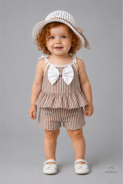 BABYDEN'S Baby Girl Summer Set, Hat and Shorts Set, Suspender Bowknot Top and...