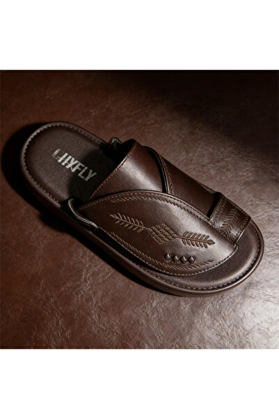SAUDI STEPS Men's Arabic Leather Flip Sandals, 2.5cm Thick Platform Slip On S...