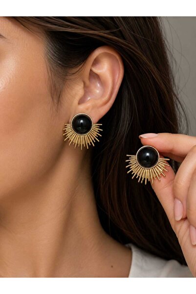 mz mazalinda Women's Gold Fan Design Brown Stone Earrings Geometric Stylish D...