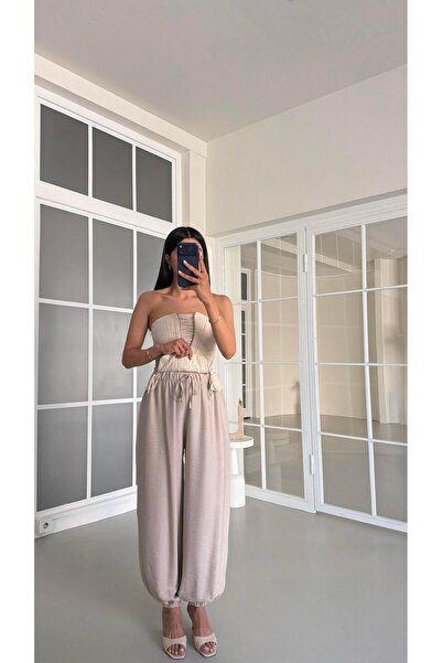 GAUS CO Taş Beli Lastikli Keten Şalvar Pantolon GAUS-01518
