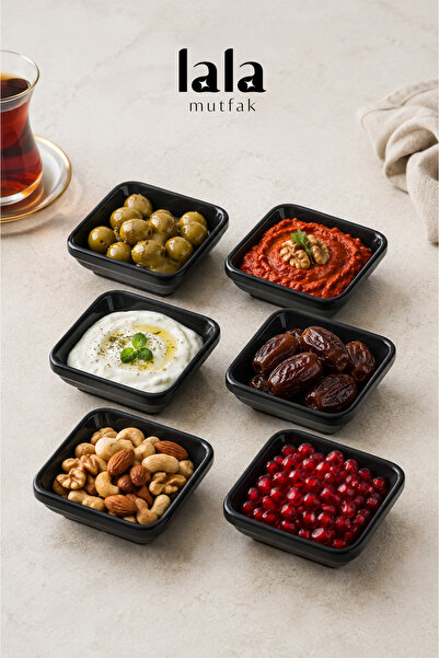 Lala Mutfak Kare Mini Sosluk 6’lı Set (8x8 cm) - Melamin Kahvaltılık Reçellik...