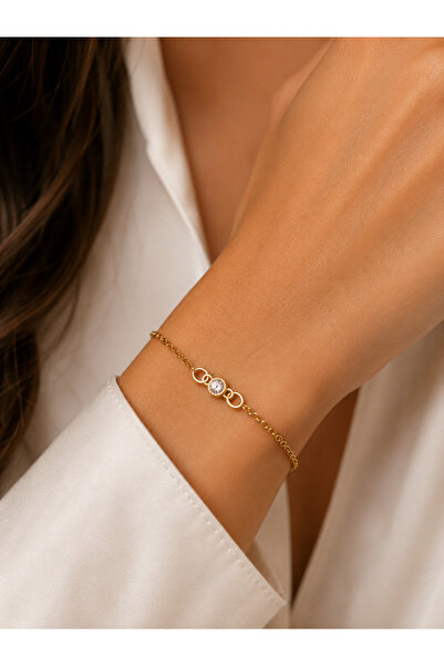Miore takı Steel Zircon Stone Minimal Women's Bracelet – Gold Color Elegant B...