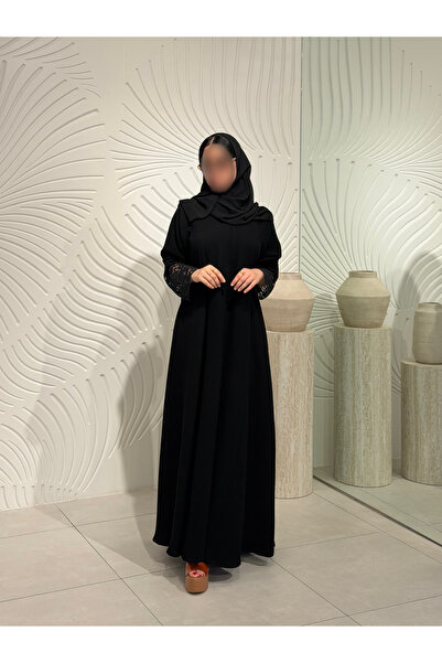 elegant veil Taline Abaya, Creche Andonese Fabric, with Lace Sleeves, Kluh St...