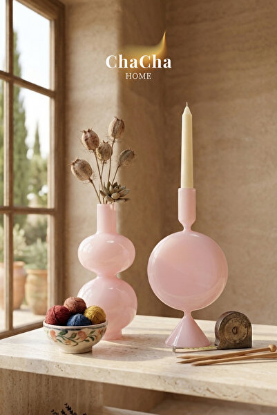 ChaCha Home Noctis Luxe |   Blown Glass Candlestick & Vase Set