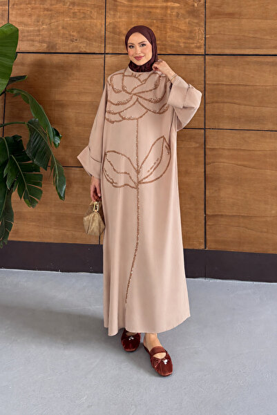 Miss Allos Women's Floral Patterned Linen Hijab Dress