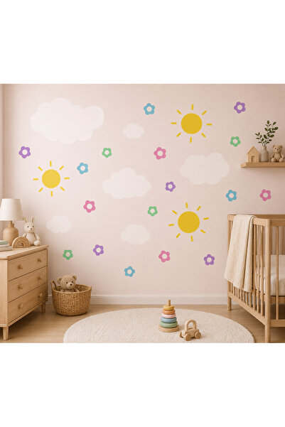 kargo poşetim Colorful Cloud Sun Flower Children's Room Sticker |   Baby Room...