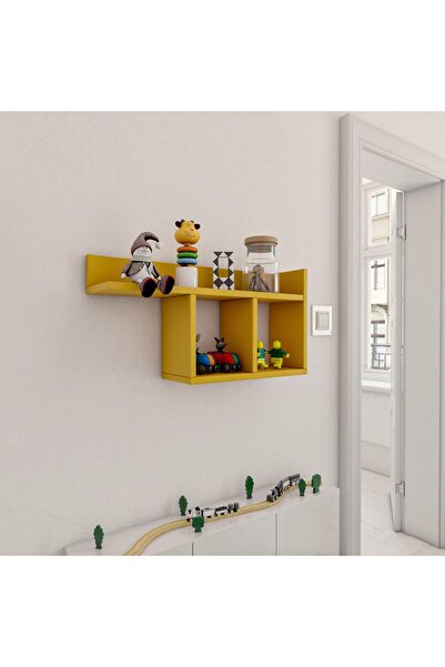 Adore Raft de perete Room, Alb - Gri - Stejar - Galben, 72x37x18 cm