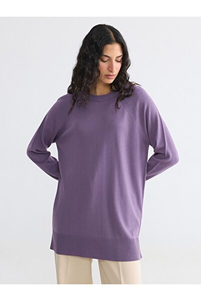 LC Waikiki Lcw Modest Purple Crew Neck Women's Knitwear Tunic
