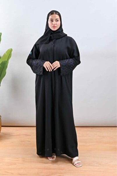Lavin Soft Crepe Abaya with Black Embroidery on Navy Blue