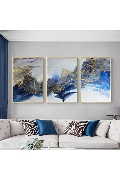 lawhat Abstract Triptych Art Set That Combines the Depth of Calm Blue Gradien...