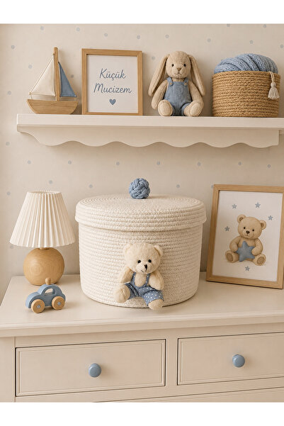 Bohemahome Blue Teddy Bear Baby Nursery Basket Organizer Gift Basket
