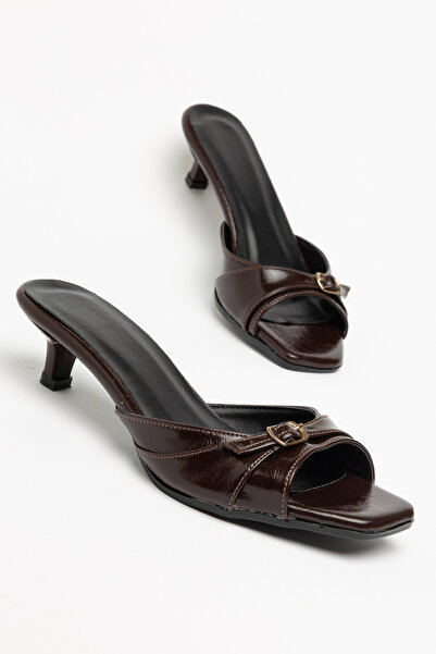 Entella Store Maria Women's Bitter Brown Heeled Slippers with Buckle Detail