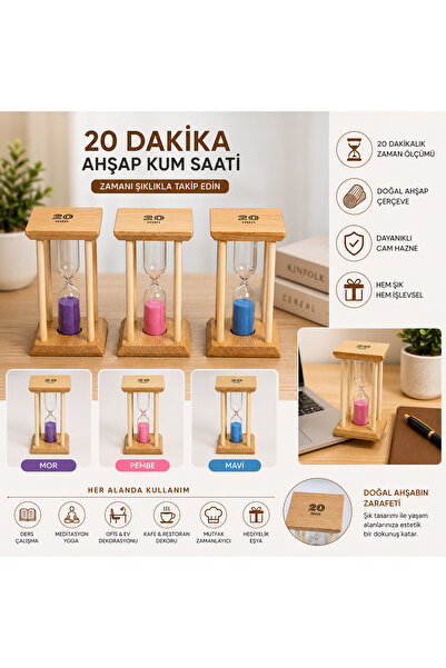 1DepoBu 20 Dakika Ahşap Kum Saati | Dekoratif Masa Kum Saati | Ahşap Çerçevel...