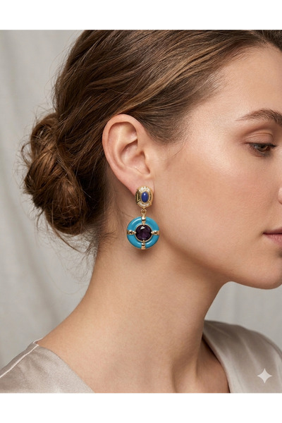 By Zeyna Aksesuar Premium Geometric Stone Women's Earrings