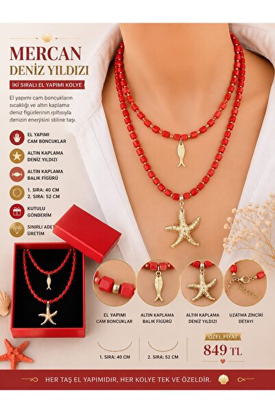 Sinem Şanlı Atelier Coral Starfish Two Row Handmade Glass Beaded Necklace