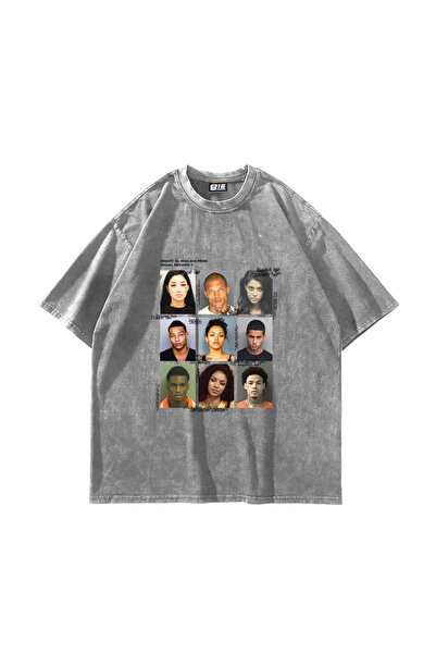Sekizbiraltı Washable White Mugshot Printed Oversize Unisex T-Shirt