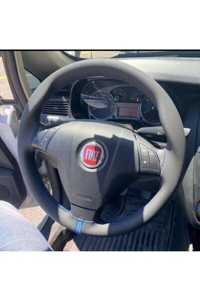 HASBAY DİKİŞLİ DİREKSİYON KILIFI SİYAH DERİ MAVİ YÜZÜK MAVİ DİKİŞLİ F.İAT LİN...