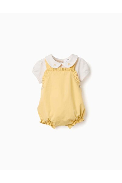 Ziddy Cotton bodysuit and romper set B&S for newborn girls, yellow/beige