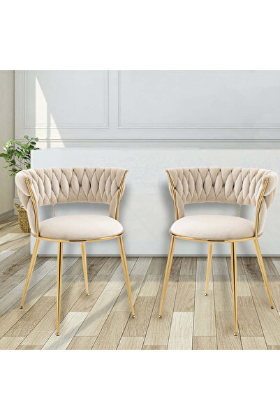 OEM Set de 2 scaune de dining din catifea, scaune de accent moderne împletite...